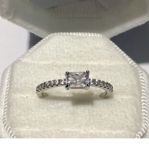 💄Sterling Silver (925) Petite Radiant Cut .25C Diamond Ring
